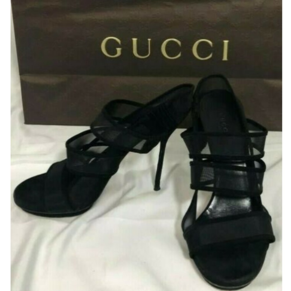 Gucci Women's Heeled Sandals Sling-Back Black US 8